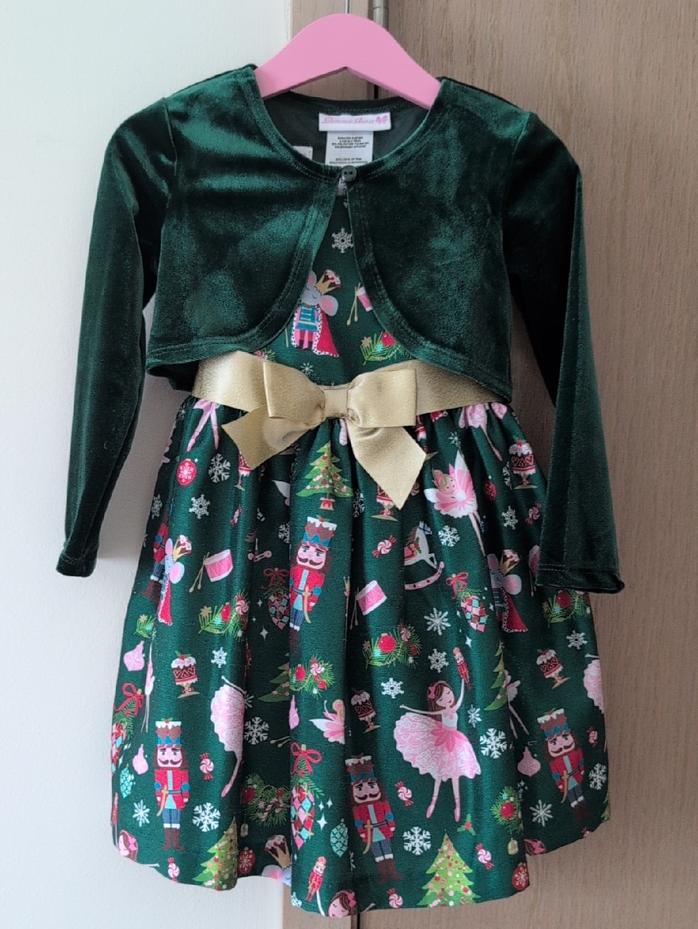 Bonnie Jean Nutcracker Green Dress with Shrug - Size 3/3T | Holiday Christmas